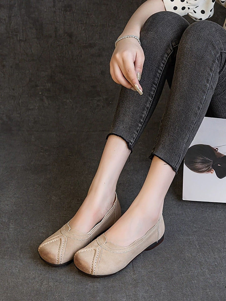 Women Summer Retro Genuine Leather Spliced Shoes