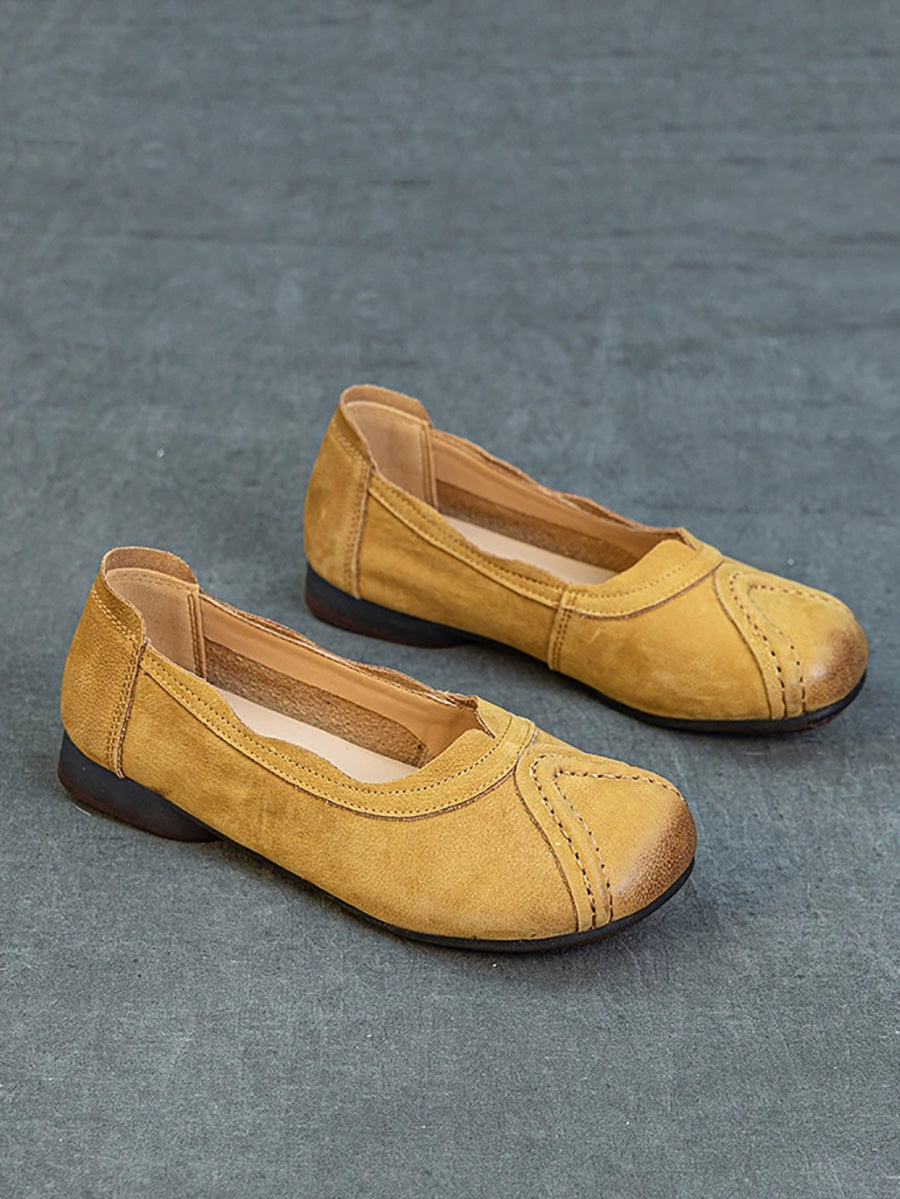 Women Summer Retro Genuine Leather Spliced Shoes