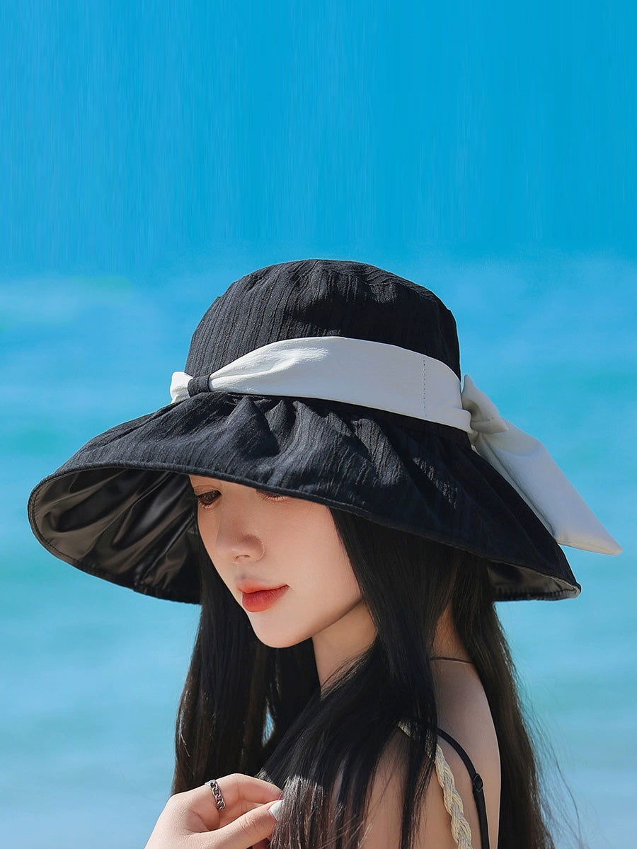 Women Summer Colorblock Bowknot Sunproof Hat