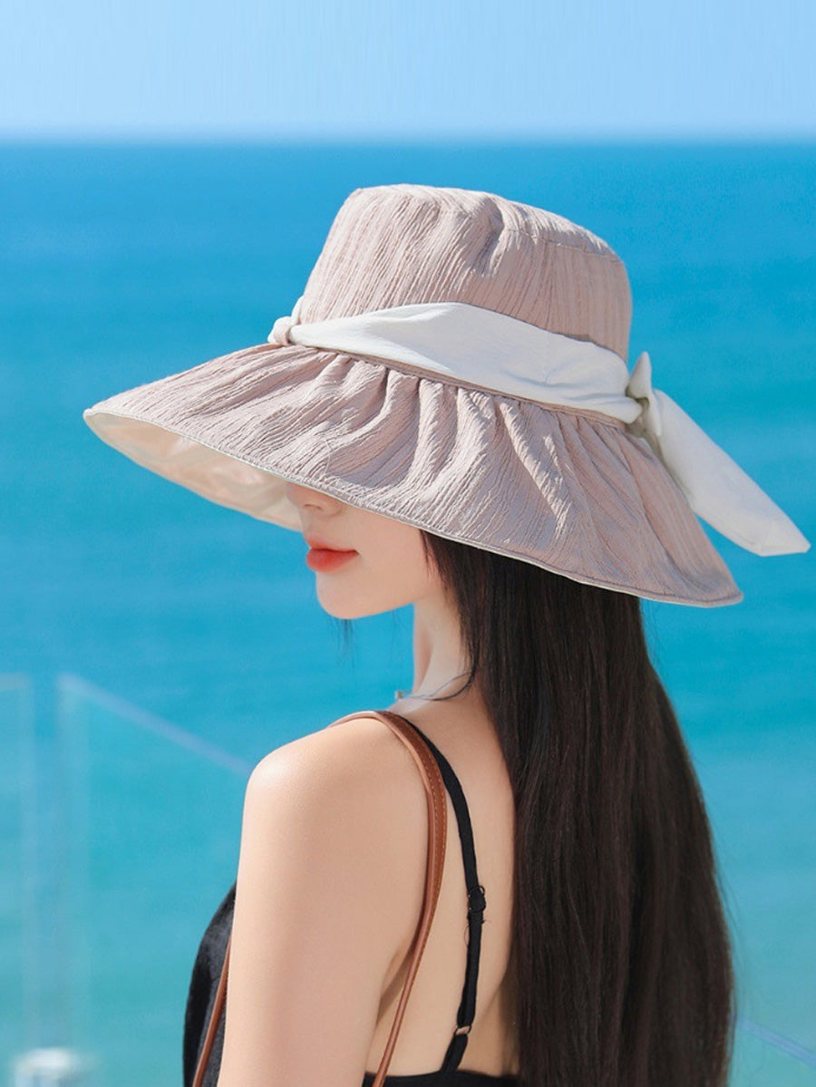Women Summer Colorblock Bowknot Sunproof Hat