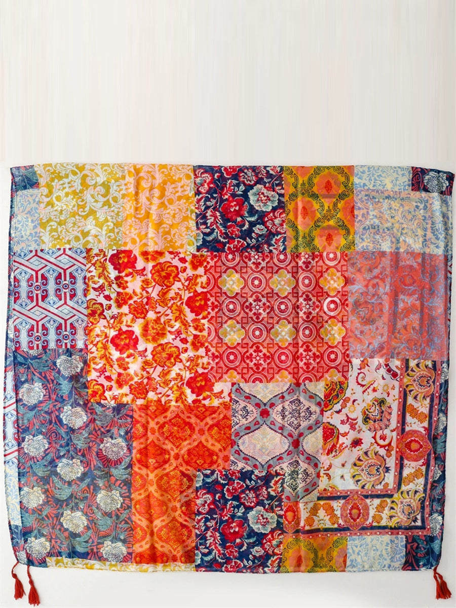 Women Summer Artsy Flower Tassel Shawl Scarf