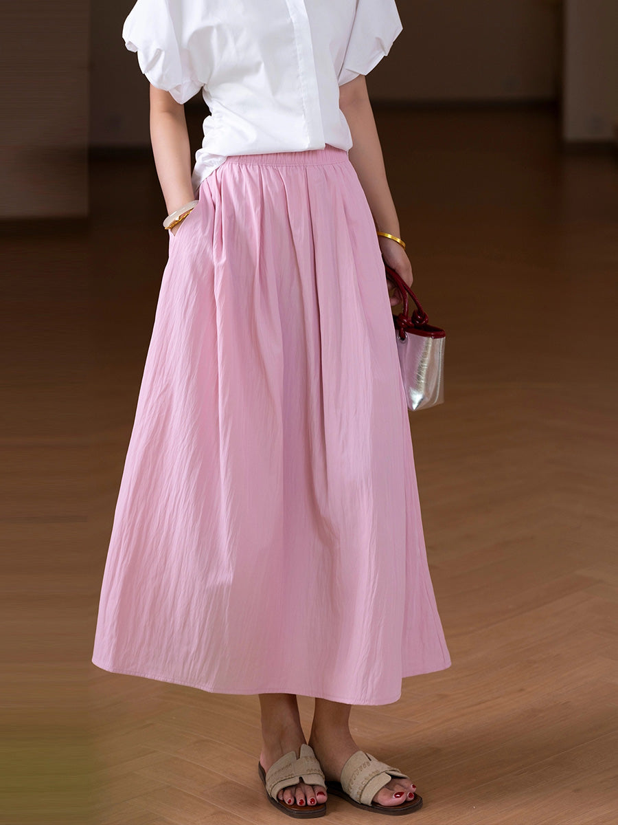 Women Summer Casual Pure Color A-Shape Skirt