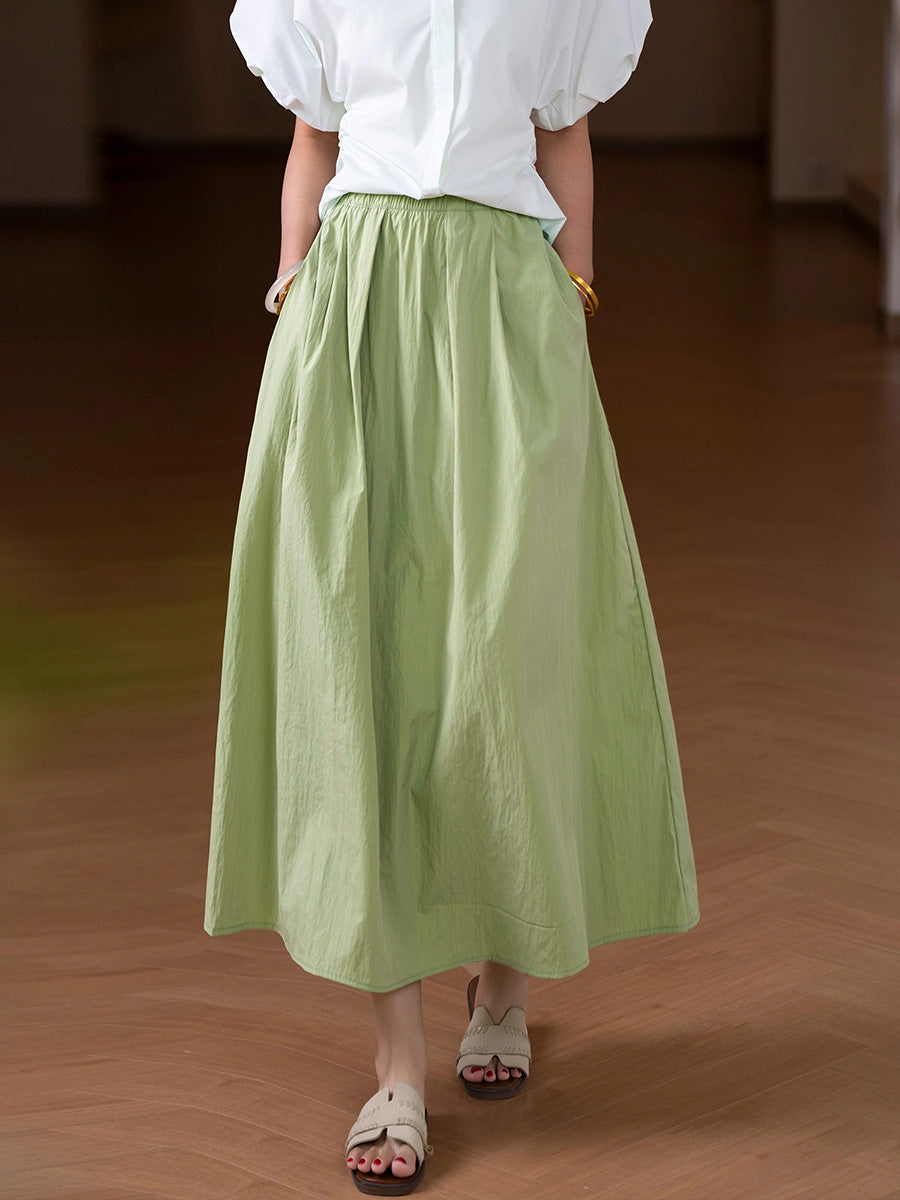 Women Summer Casual Pure Color A-Shape Skirt