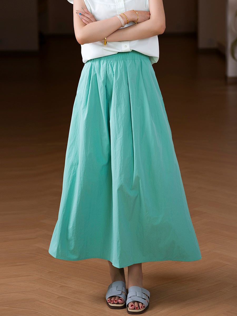 Women Summer Casual Pure Color A-Shape Skirt
