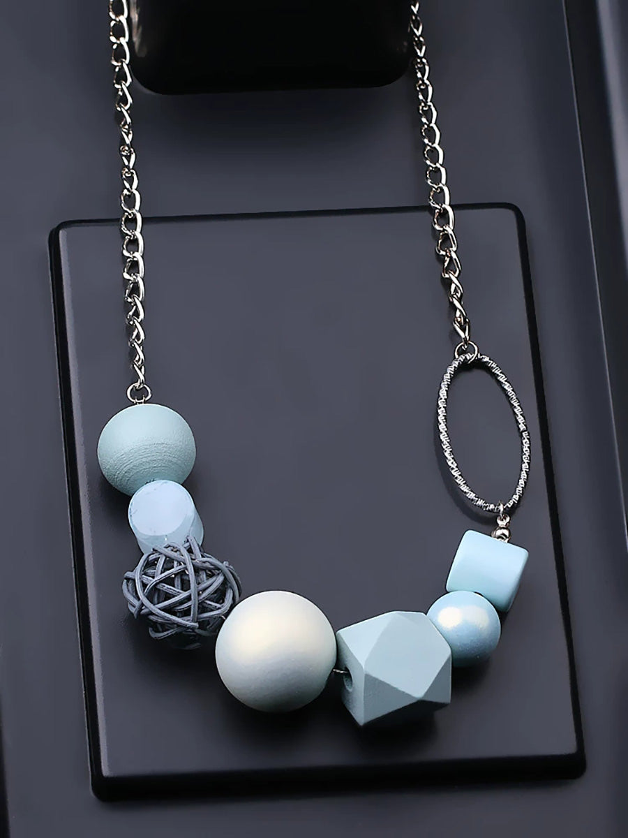 Women Artsy Geometric Wood Resin Alloy Necklace