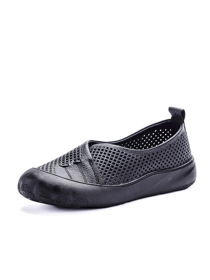 Women Summer Pure Color Leather Spliced Flat Shoes