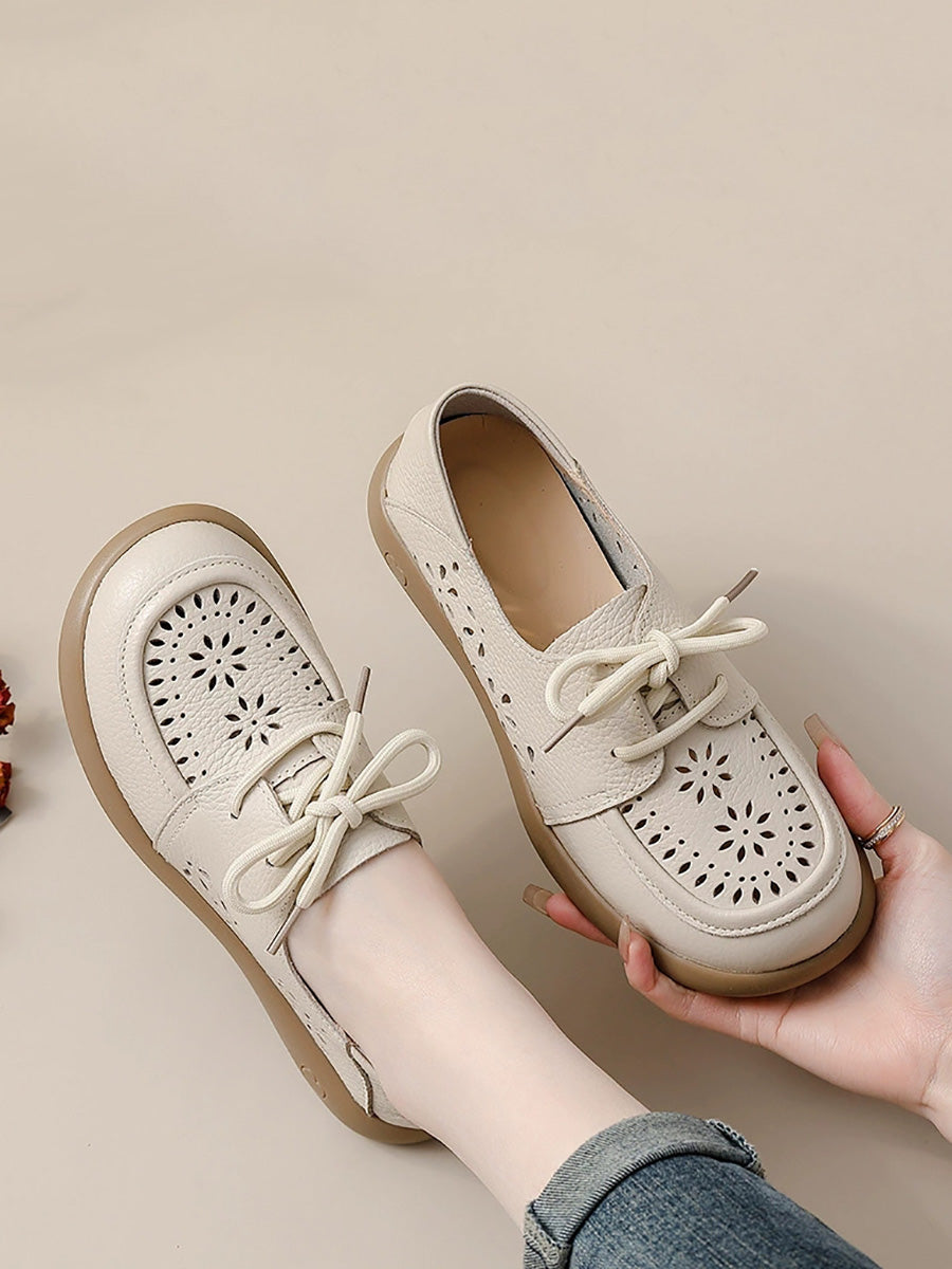 Women Summer Genuine Leather Strap Flat Shoes