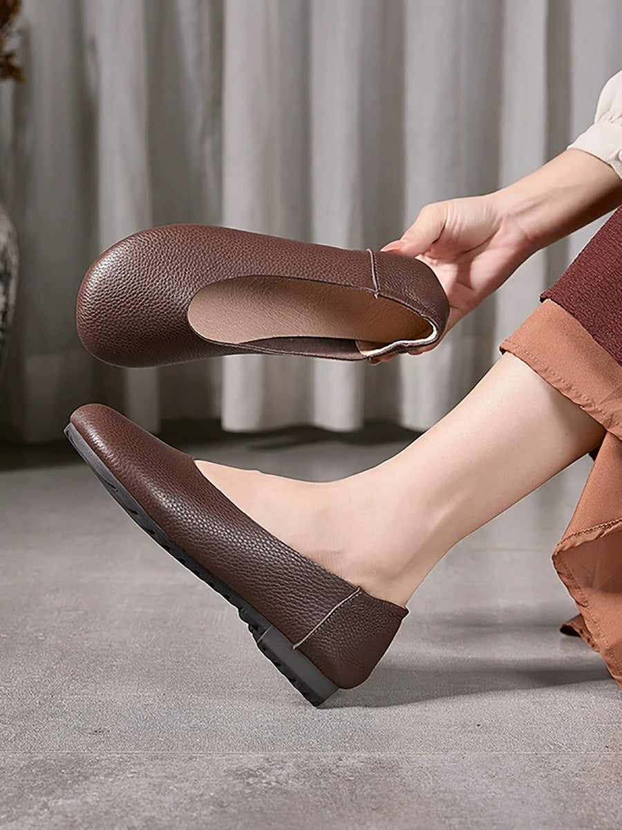 Women Summer Casual Soft Leather Low Heel Shoes