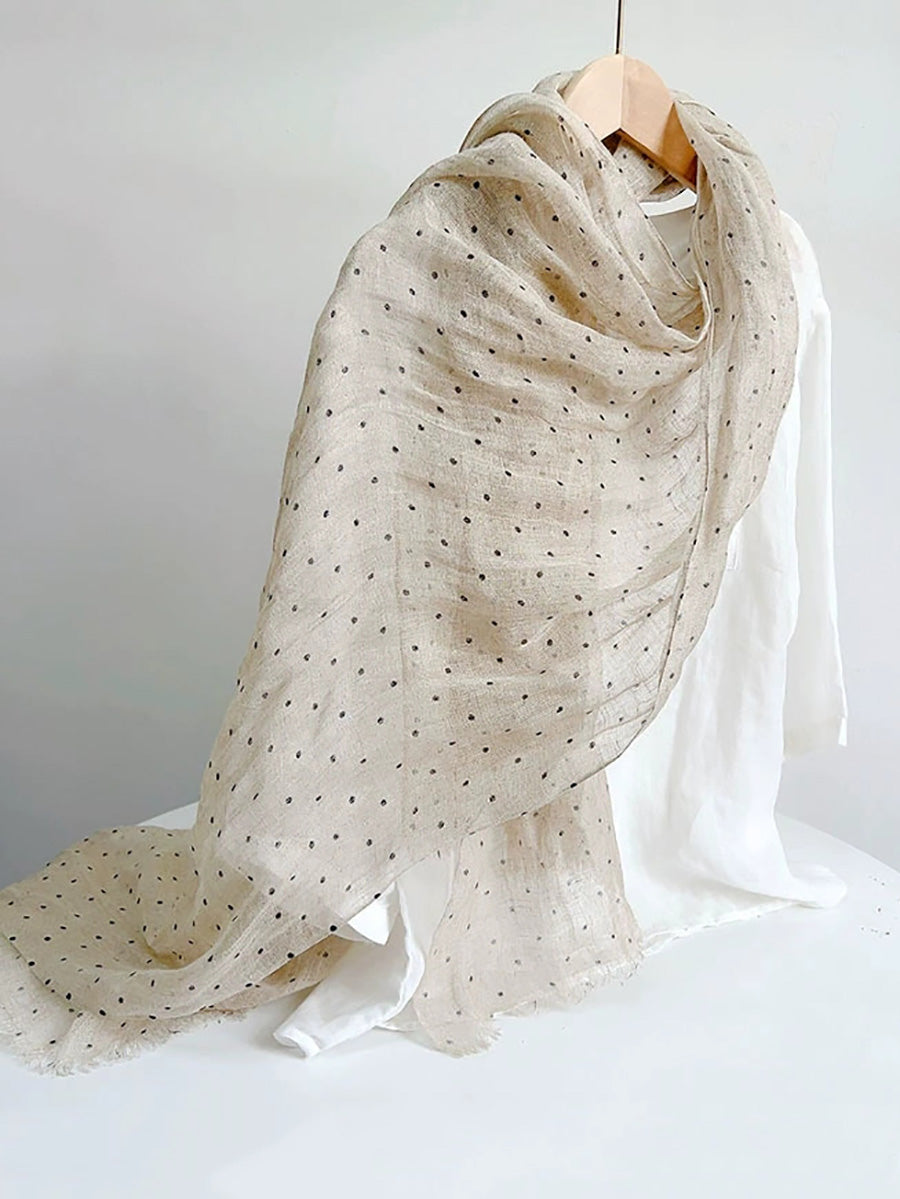 Women Artsy Floral Thin Tassel Linen Shawl Scarf