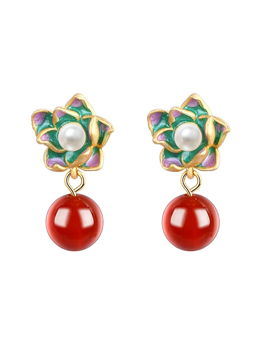 Women Artsy Flower Jade S925Silver Earrings