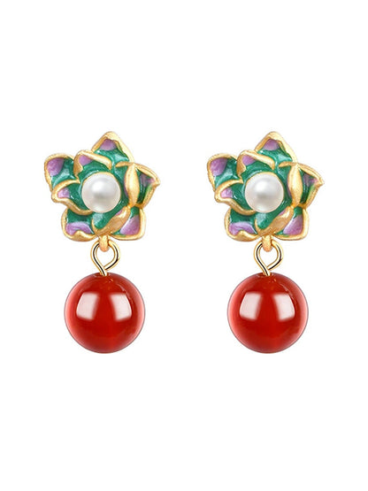 Women Artsy Flower Jade S925Silver Earrings