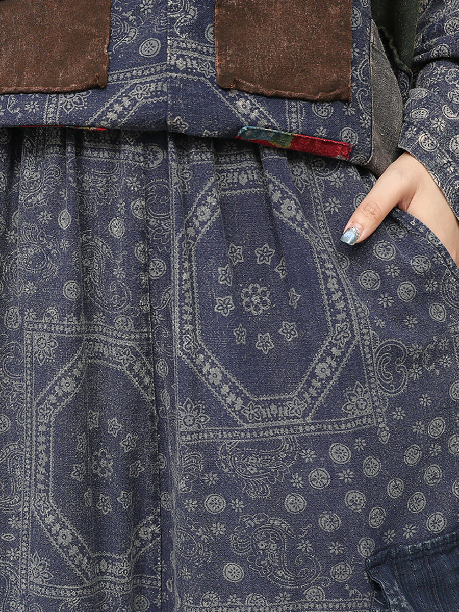 Women Autumn Retro Patchwork Linen Suits