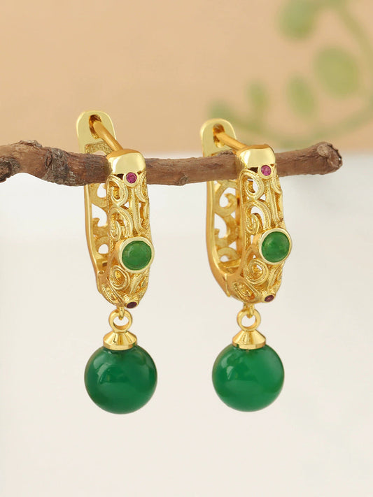 Women Vintage Alloy Jade Earrings