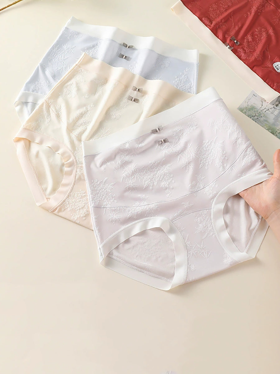 4 Pieces Women Bamboo Jacquard High Waist Underwear