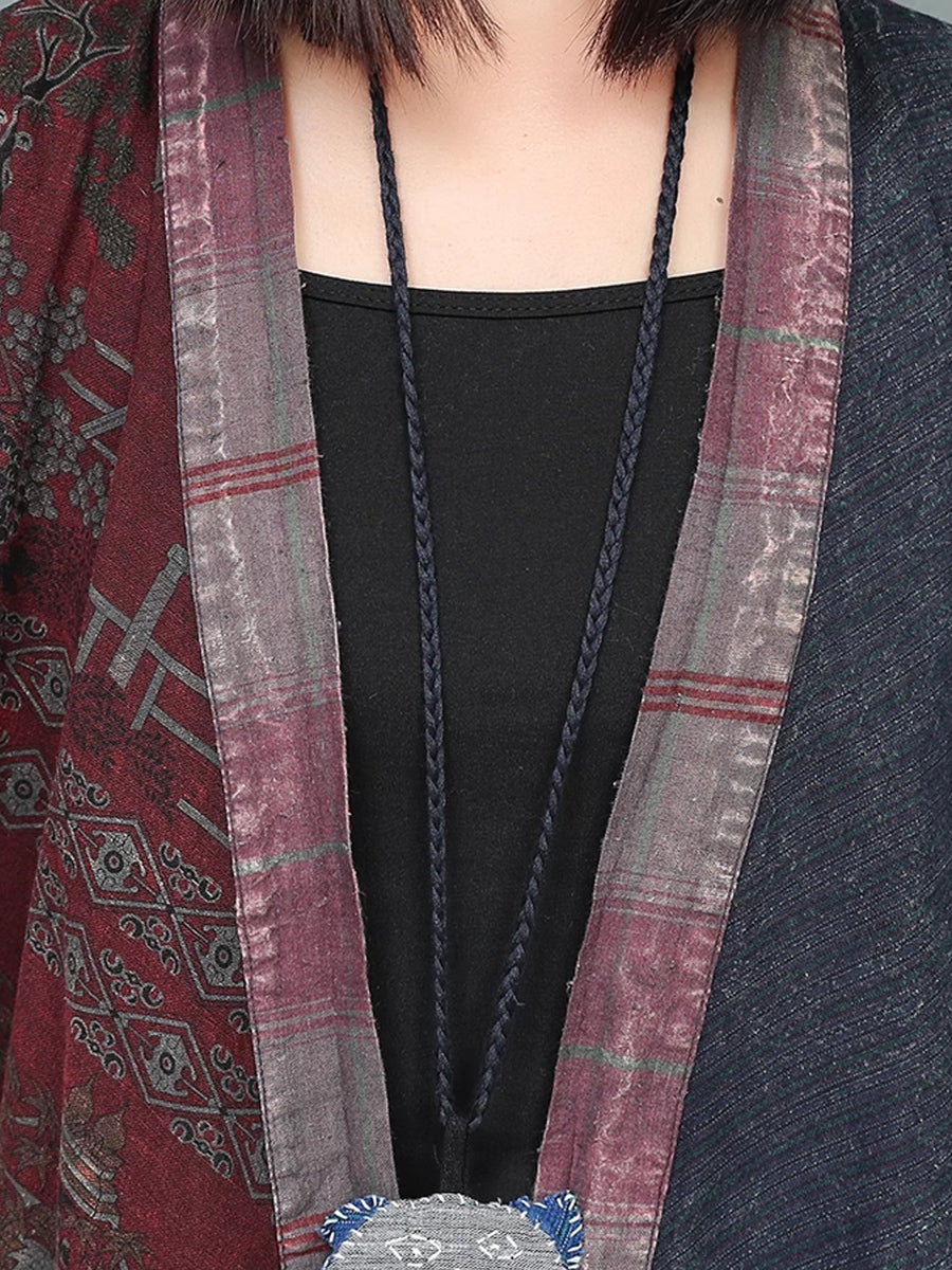 Women Autumn Ethnic Patchwork V-Neck Loose Cotton Suits