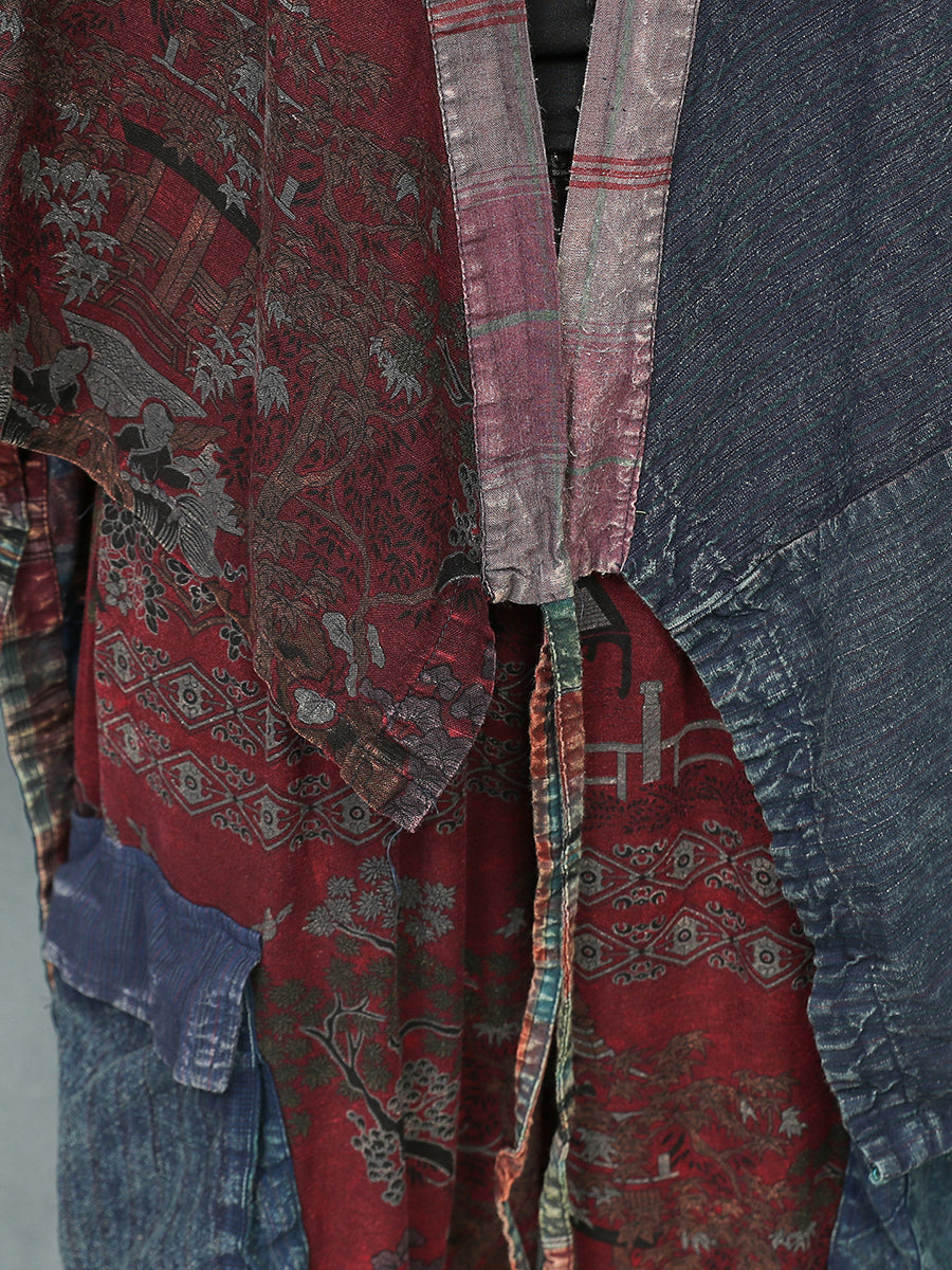 Women Autumn Ethnic Patchwork V-Neck Loose Cotton Suits