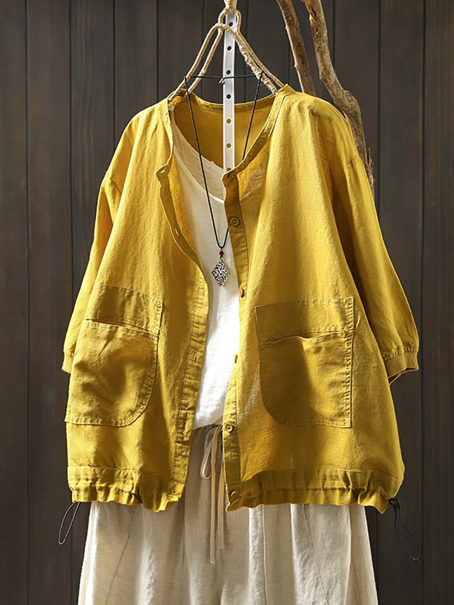 Women Summer Artsy Pure Color O-Neck Shirt