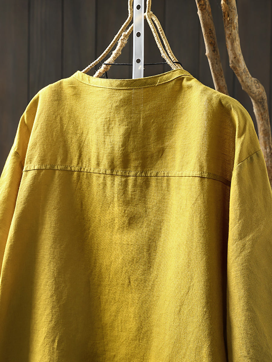 Women Summer Artsy Pure Color O-Neck Shirt