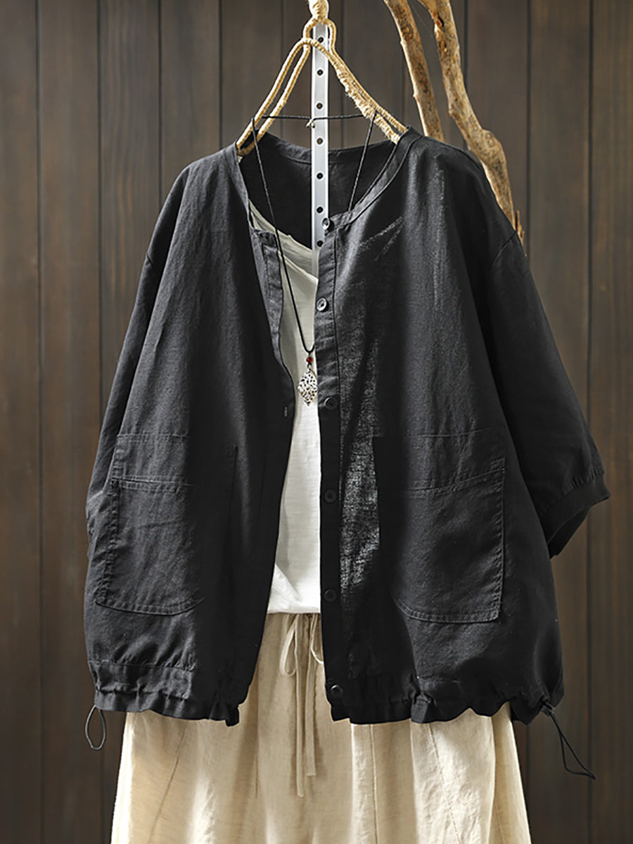 Women Summer Artsy Pure Color O-Neck Shirt