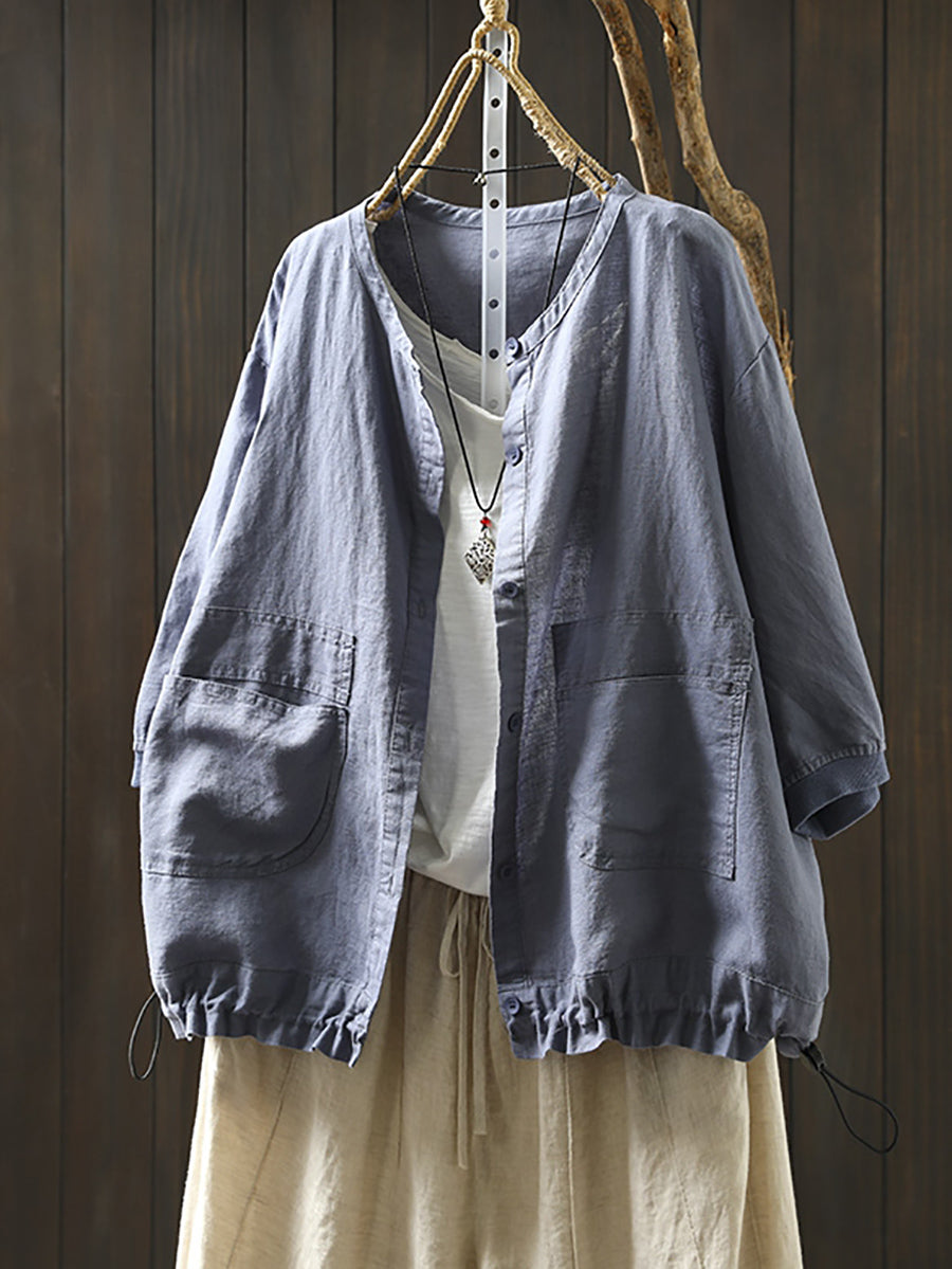 Women Summer Artsy Pure Color O-Neck Shirt