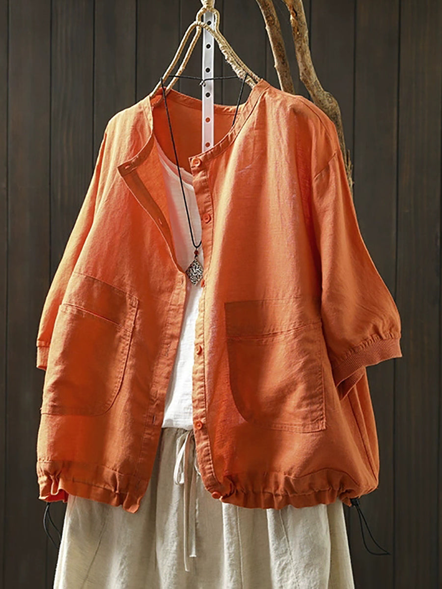 Women Summer Artsy Pure Color O-Neck Shirt