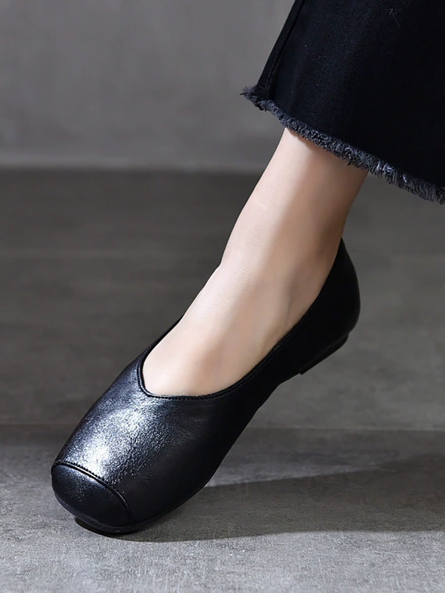 Women Casual Genuine Leather Soft Square Toe Shoes