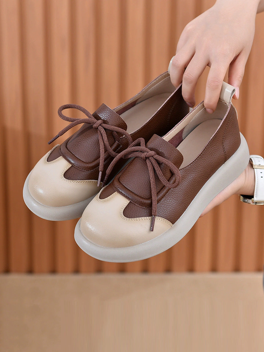 Women Summer Casual Leather Spliced Flat Shoes