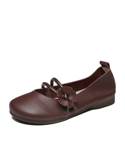 Women Artsy Soft Leather Flower Low Heel Shoes