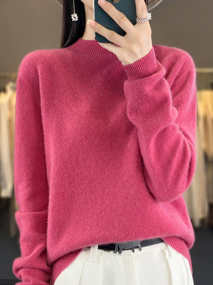 Women Autumn Casual Half-Turtleneck Wool Sweater Blouse