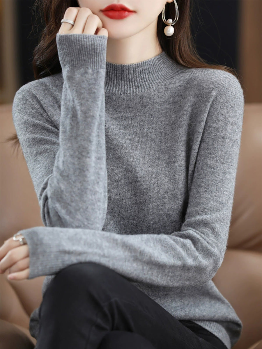 Women Autumn Casual Half-Turtleneck Wool Sweater Blouse