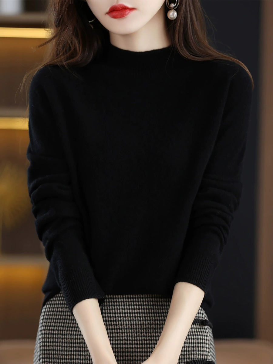 Women Autumn Casual Half-Turtleneck Wool Sweater Blouse
