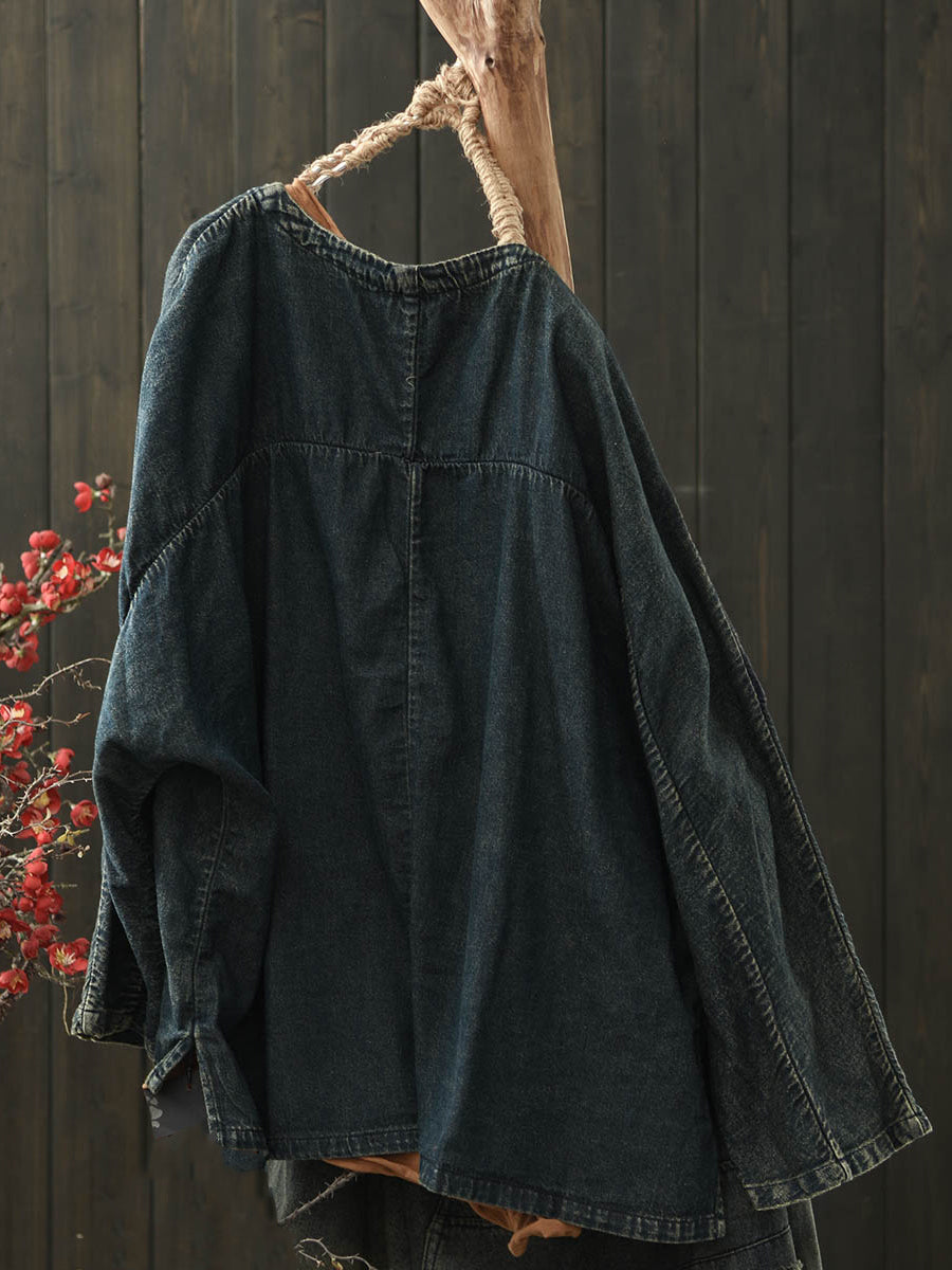 Women Retro Autumn Patchwork Denim Shirt Coat