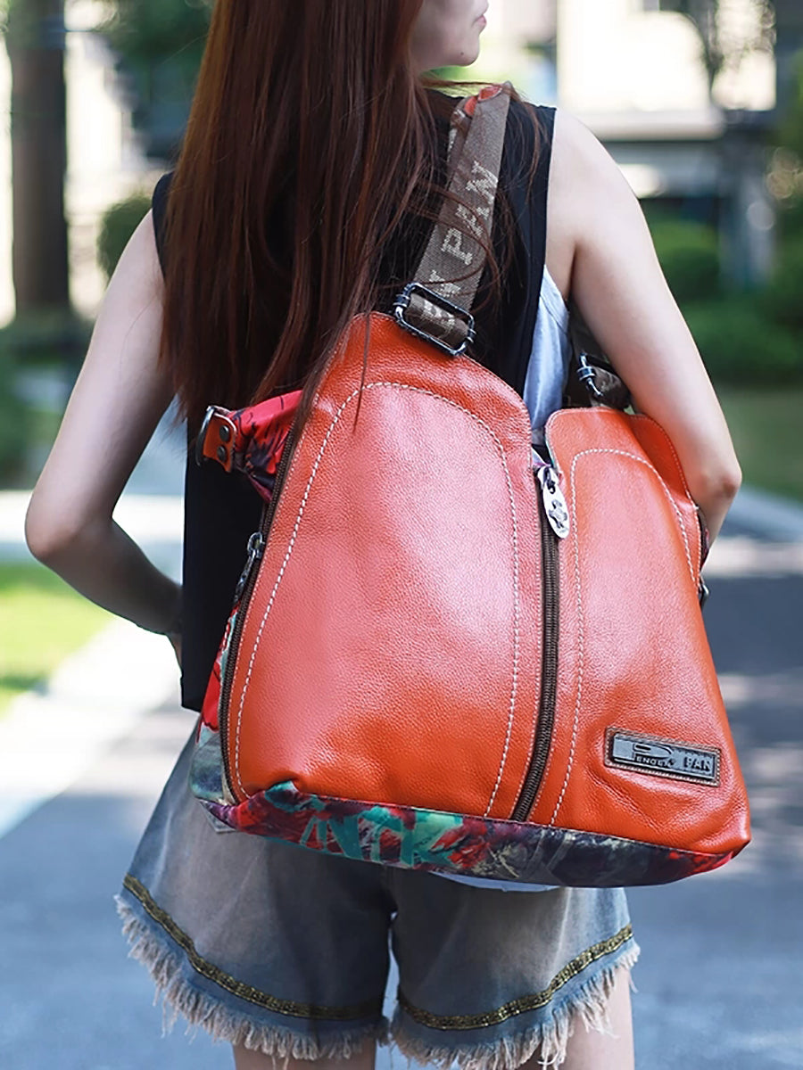 Vintage Leather Spliced Flower Shoulder Bag