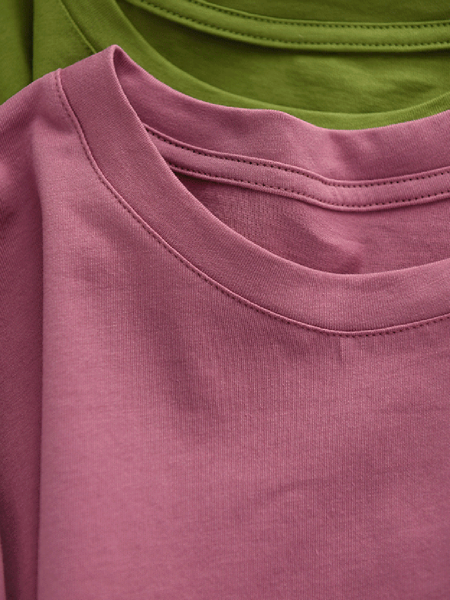 Women Casual Pure Color O-Neck  100%Cotton Shirt