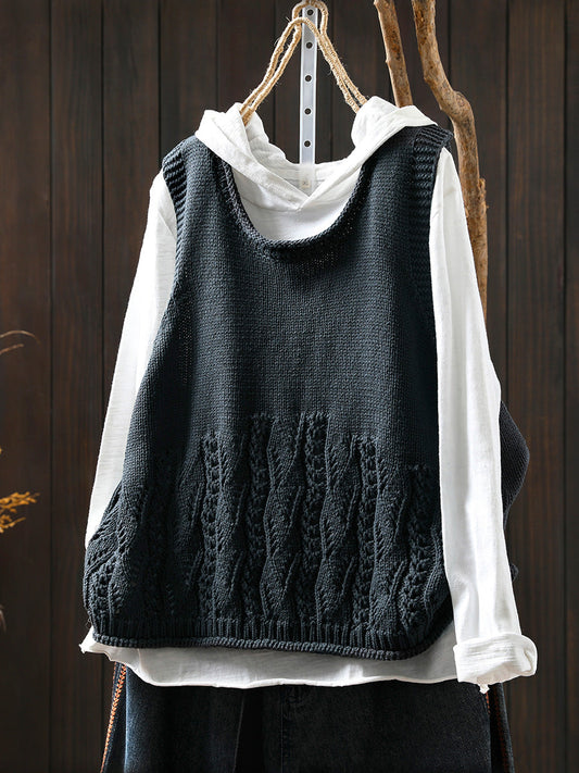 Women Autumn Casual Pure Color O-Neck Knitted Vest