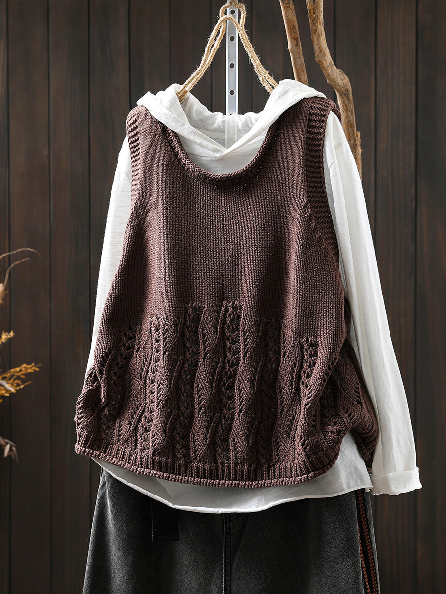 Women Autumn Casual Pure Color O-Neck Knitted Vest