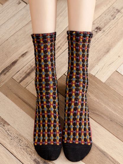 5 Pairs Women Autumn Artsy Mid Heel Socks
