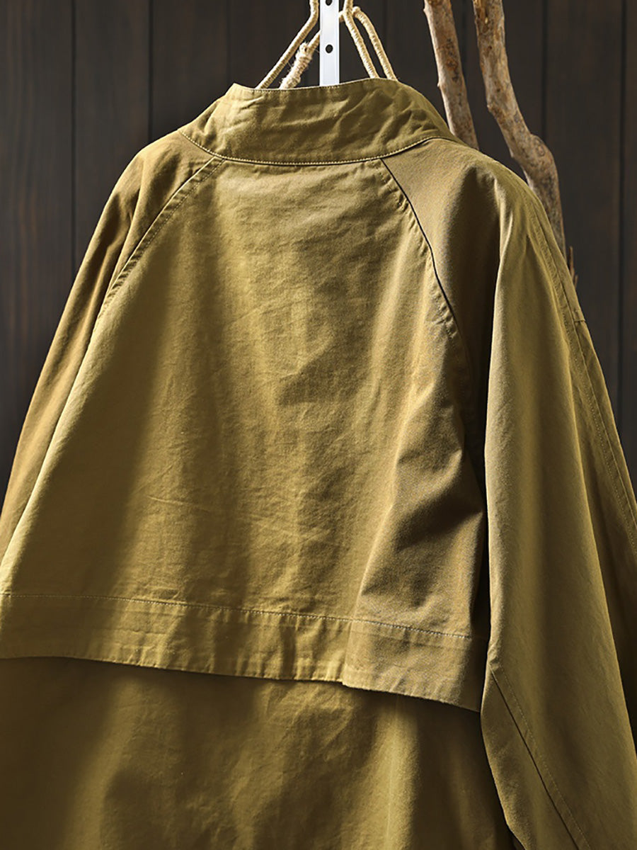 Women Autumn Pure Color Stand Collar Cotton Jacket