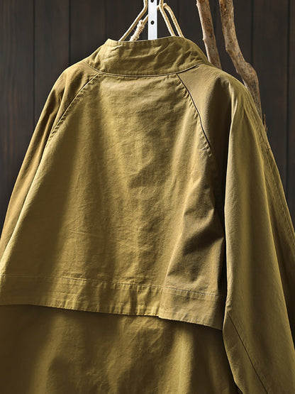 Women Autumn Pure Color Stand Collar Cotton Jacket