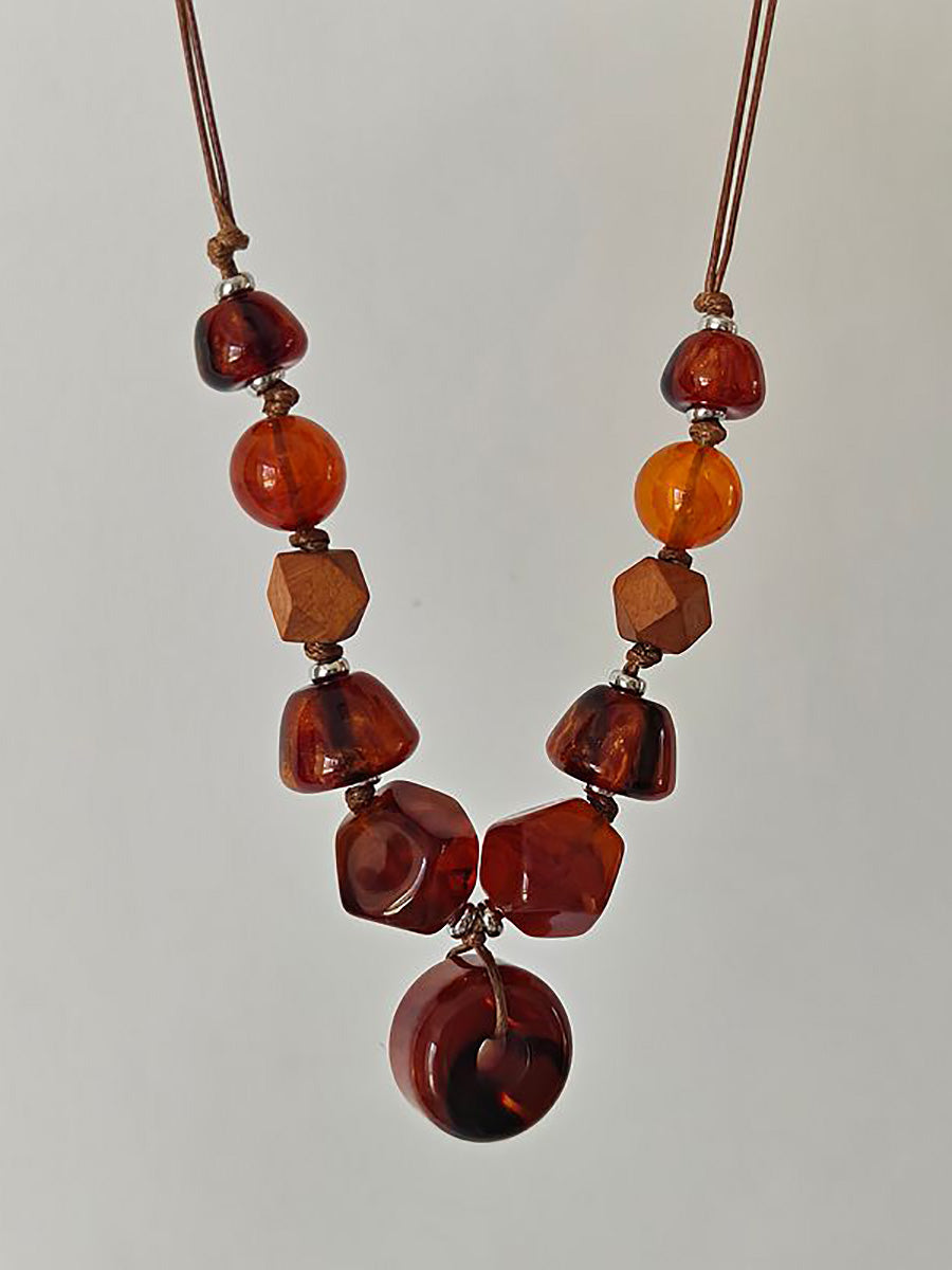 Women Ethnic Geometric Resin Weave Pandent Necklace