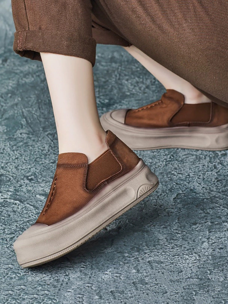 Women Autumn Vintage Genuine Leather Platform Shoes