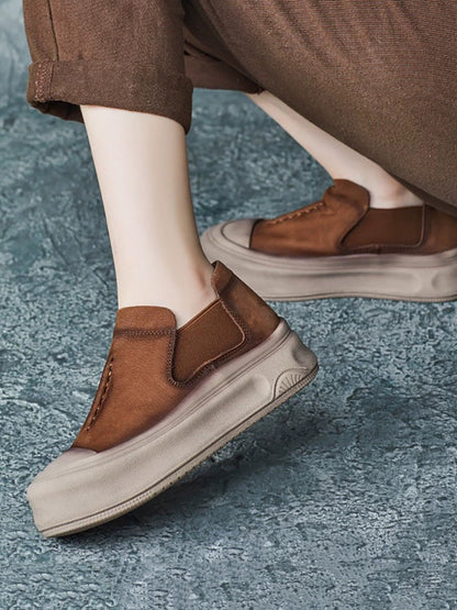 Women Autumn Vintage Genuine Leather Platform Shoes