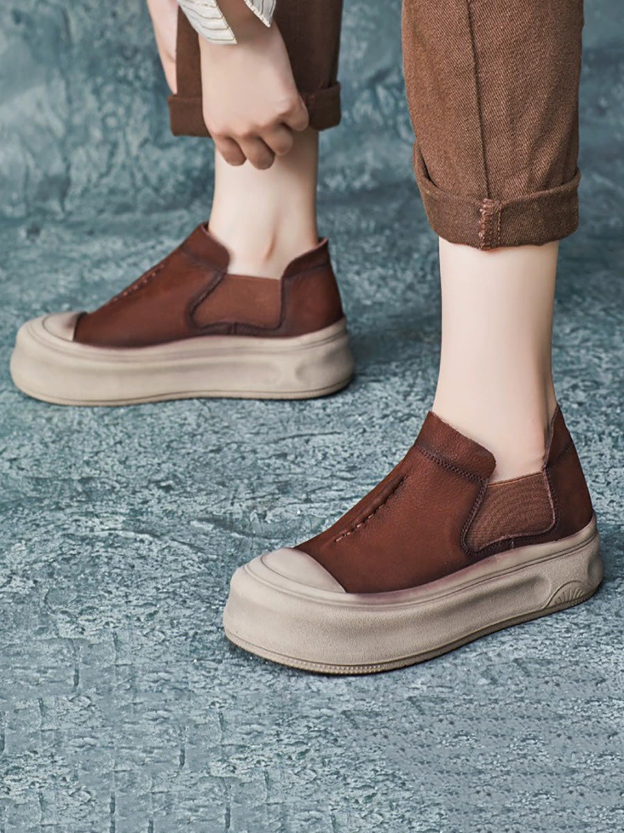 Women Autumn Vintage Genuine Leather Platform Shoes