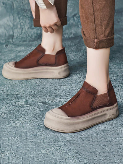 Women Autumn Vintage Genuine Leather Platform Shoes