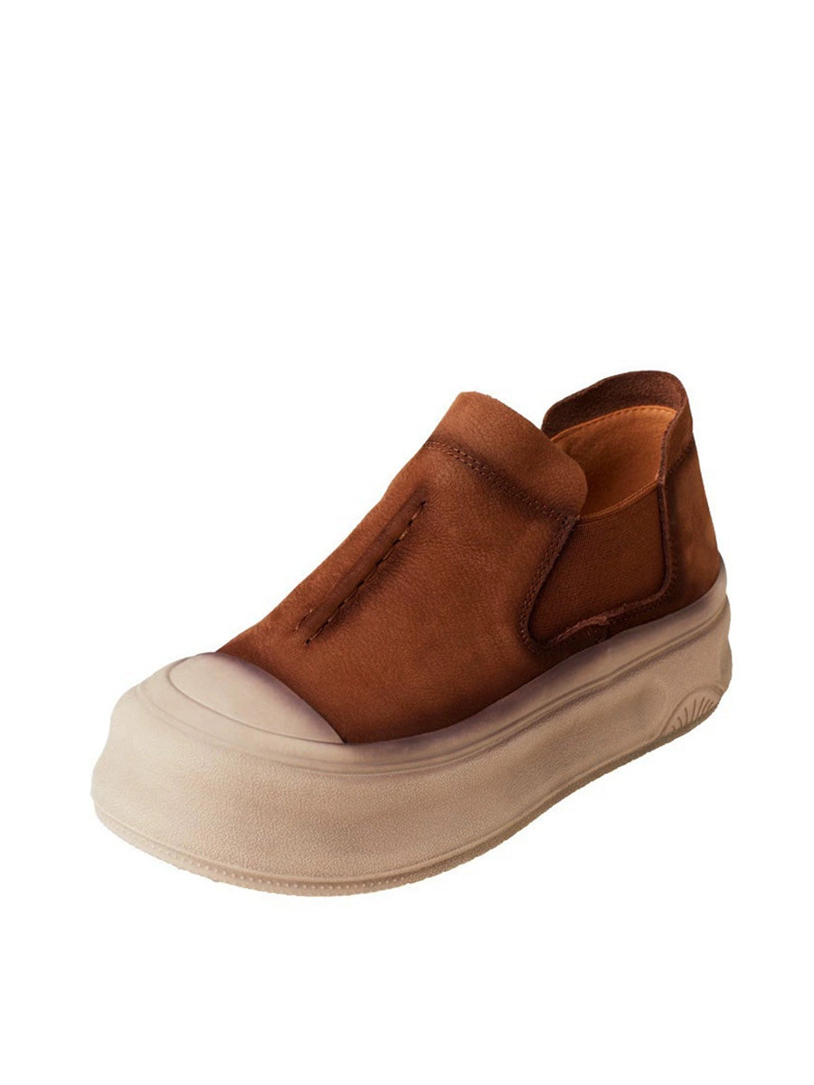 Women Autumn Vintage Genuine Leather Platform Shoes
