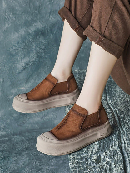 Women Autumn Vintage Genuine Leather Platform Shoes