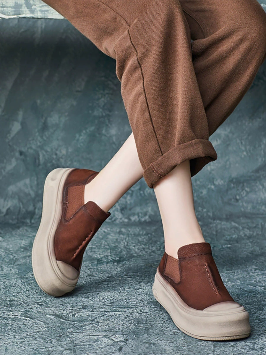 Women Autumn Vintage Genuine Leather Platform Shoes