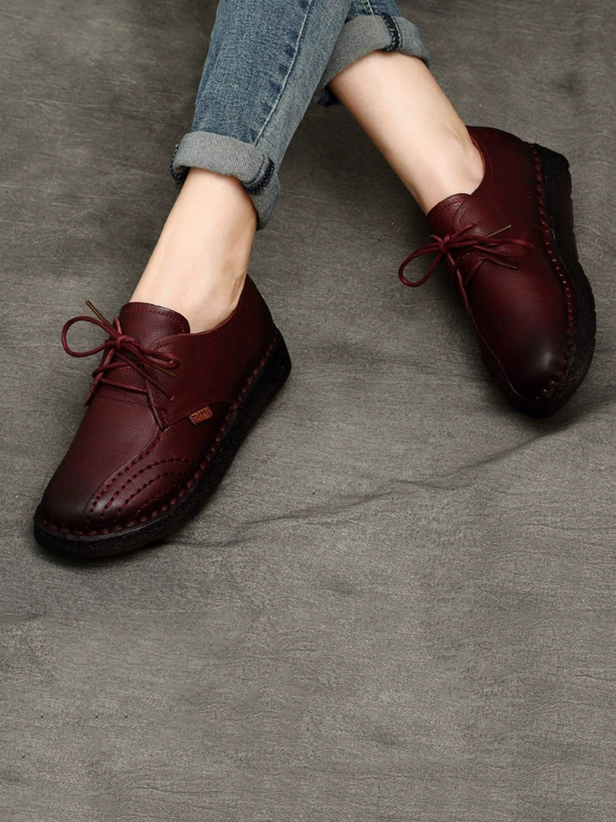 Women Summer Retro Genuine Leather Spliced Flat Shoes