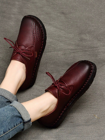 Women Summer Retro Genuine Leather Spliced Flat Shoes