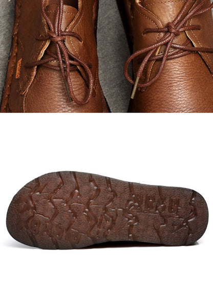 Women Summer Retro Genuine Leather Spliced Flat Shoes